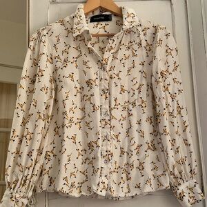 Small MINKPINK Linen Floral Button Up Blouse